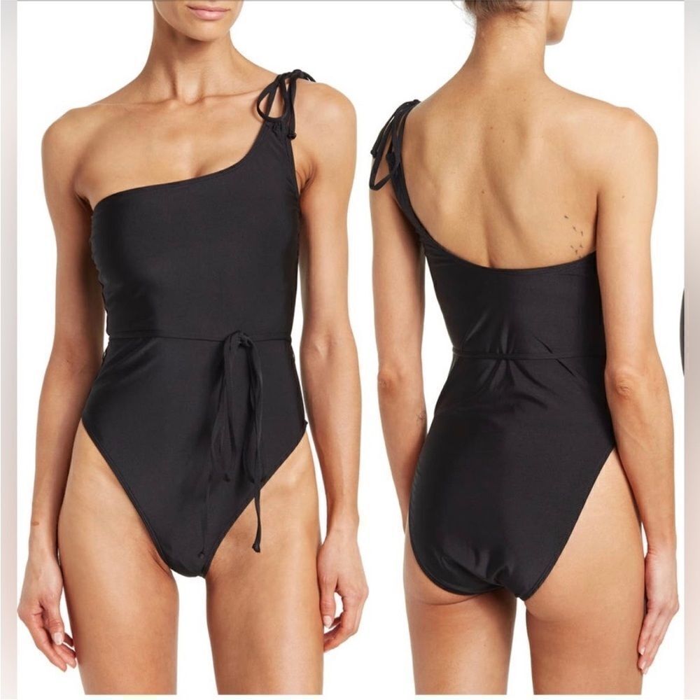 Good American  Swimming Womens Black Size 6 3XL  One Shoulder Wraps Belt